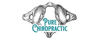 Logo for Pure Chiropractic with a grayscale vertebra design in the background