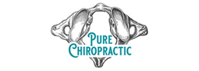 Pure Chiropractic logo featuring a stylized spinal bone illustration